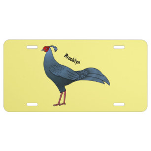 Siamese fireback bird cartoon illustration license plate