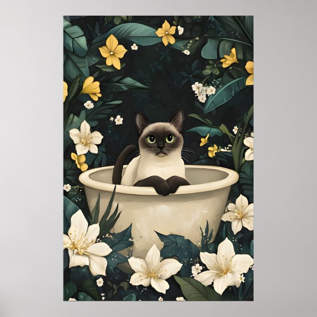 Siamese In Bathtub Poster, Funny Cat Poster (Front)