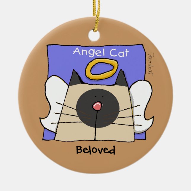 Siamese Keepsake Cat Angel Personalize Ceramic Ornament (Front)