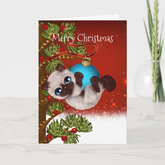 Siamese Kitten Christmas Card (Front)