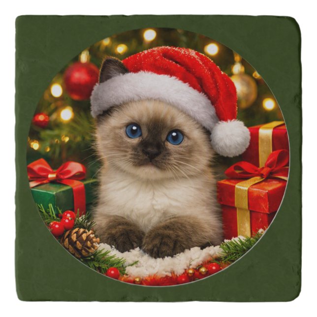 Siamese Kitten Christmas Trivet  (Front)