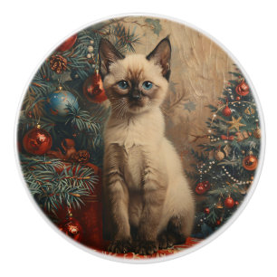 Siamese Kitten Christmas Vintage Cat Ceramic Knob