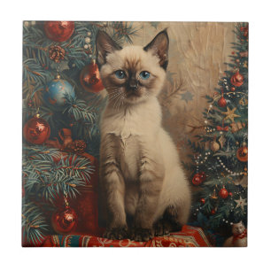 Siamese Kitten Christmas Vintage Cat Ceramic Tile