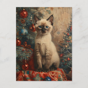Siamese Kitten Christmas Vintage Cat Postcard