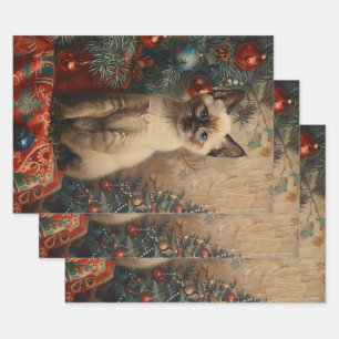 Siamese Kitten Christmas Vintage Decoupage Wrapping Paper Sheets
