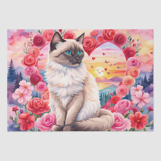 Siamese kitten in Heart of Roses Sunset Tissue Paper (Front)