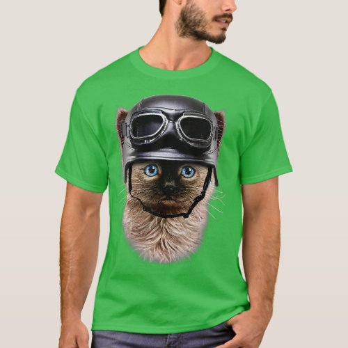 Siamese Kitten in Motorcycle Helmet Cat  T_Shirt