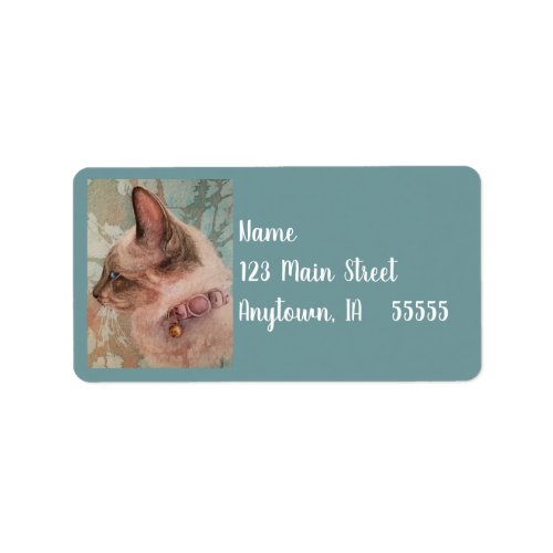 Siamese Kitten Pink Collar Watercolor Art Label
