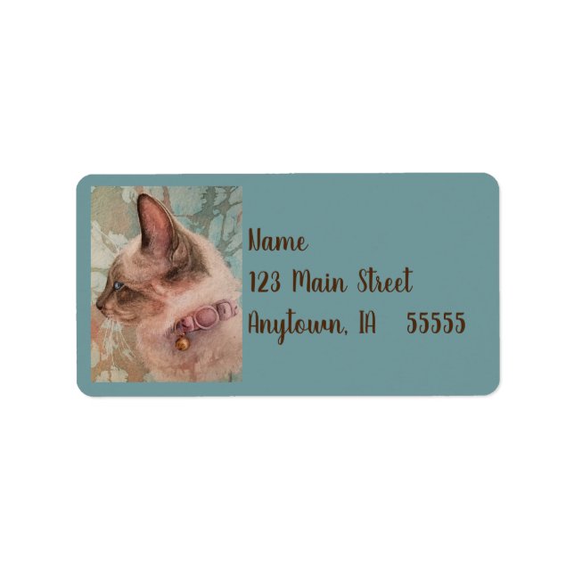 Siamese Kitten Pink Collar Watercolor Art Label (Front)