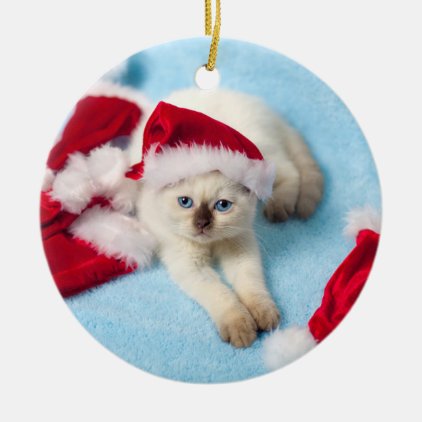 Siamese Kitten: Santa Hats Ceramic Ornament