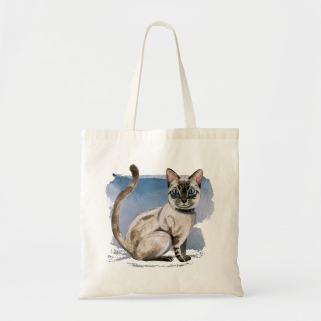 Siamese Kitten Watercolor Painting Tote Bag (Front)
