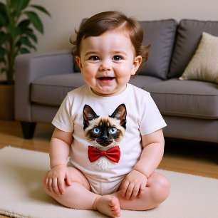 Siamese Kitten with Red Bow Baby T-Shirt