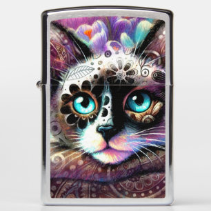 Siamese Kitty Cat Crocus Floral Purple Teal White Zippo Lighter