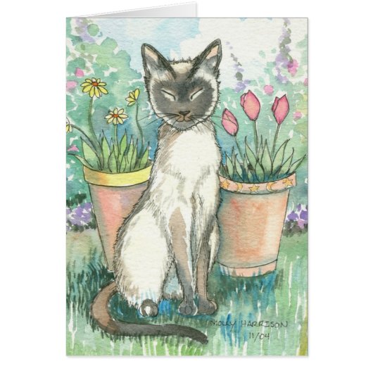 Siamese Kitty Cat in Garden Card (Front)