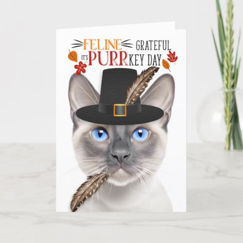 Siamese Lilac Point Cat Grateful for PURRkey Day Holiday Card