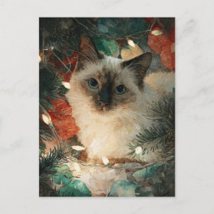 Siamese Point Cat Christmas Postcard