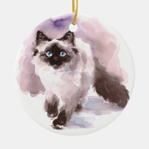 Siamese Ragdoll Cat Watercolor Ceramic Ornament