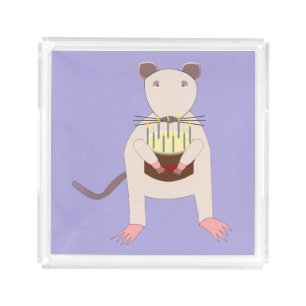 Siamese Rat with Birthday Cake Acrylic Tray