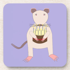 Siamese Rat with Birthday Cake Beverage Coaster
