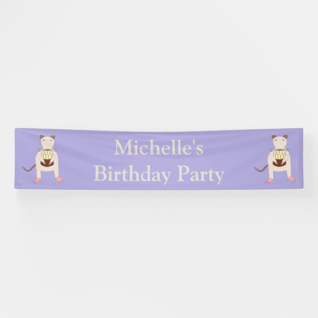 Siamese Rat with Birthday Cake Custom Banner (Horizontal)