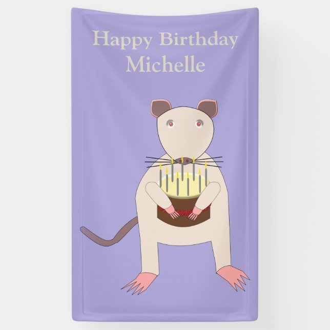 Siamese Rat with Birthday Cake Custom Banner (Vertical)