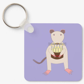 Siamese Rat with Birthday Cake Custom Keychain