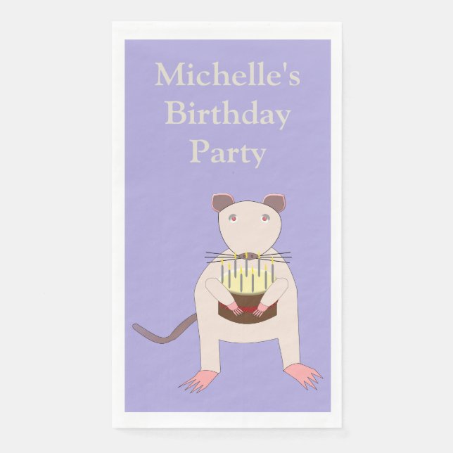 Siamese Rat with Birthday Cake Custom Paper Guest Towels (Front)