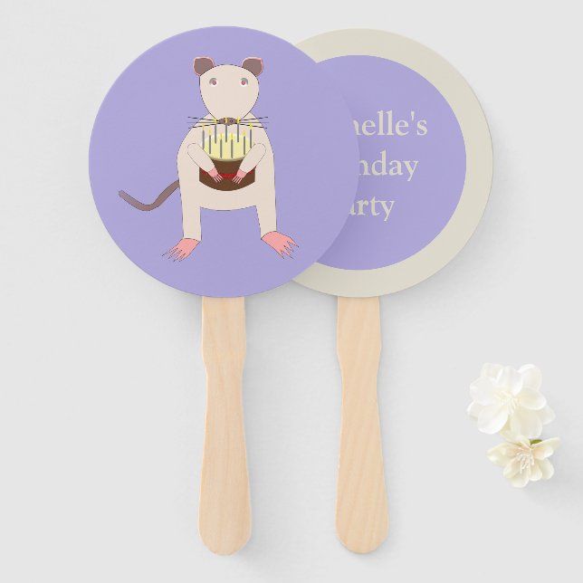 Siamese Rat with Birthday Cake Custom Party Hand Fan (Front and Back)