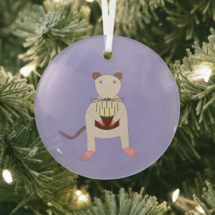 Siamese Rat with Birthday Cake Glass Ornament