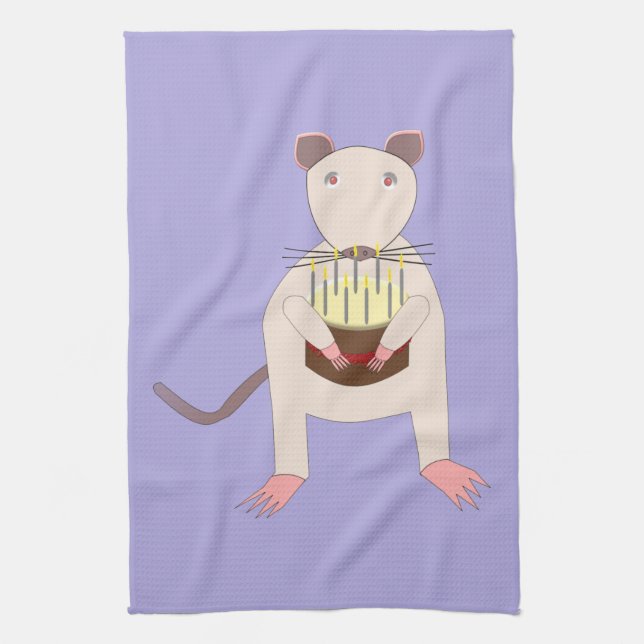 Siamese Rat with Birthday Cake Kitchen Towel (Vertical)