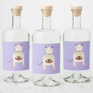 Siamese Rat with Birthday Cake Liquor Bottle Label