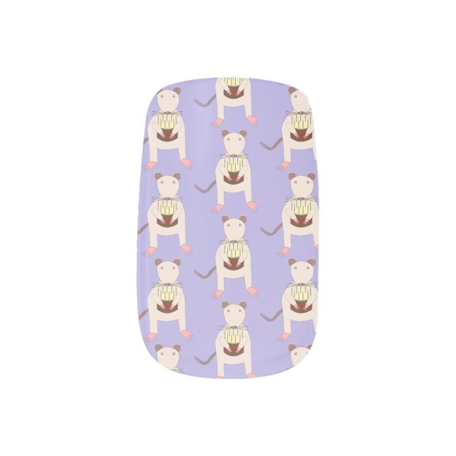 Siamese Rat with Birthday Cake Patterned Minx Nail Art (Left Thumb)
