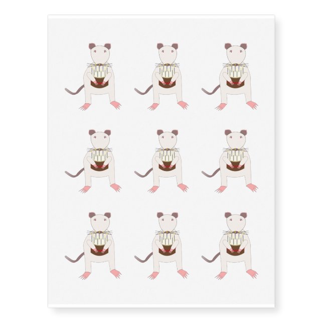 Siamese Rat with Birthday Cake Temporary Tattoos (Front)