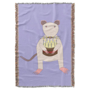 Siamese Rat with Birthday Cake Throw Blanket