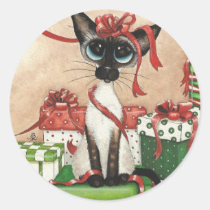 Siamese Red Ribbon Classic Round Sticker