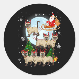 Siamese Reindeer Christmas Siamese Cat Lover Gifts Classic Round Sticker