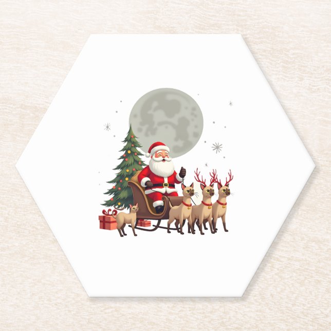 Siamese Reindeer Christmas Siamese Cat Lover Gifts Paper Coaster (Front)