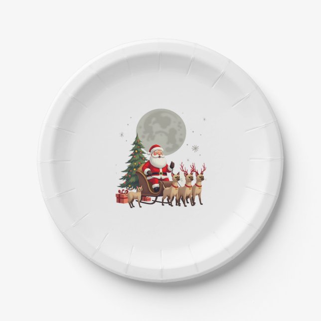 Siamese Reindeer Christmas Siamese Cat Lover Gifts Paper Plates (Front)