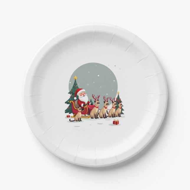 Siamese Reindeer Christmas Siamese Cat Lover Gifts Paper Plates (Front)