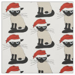 Siamese Santa Cat | Funny Kitty Christmas Holiday Fabric