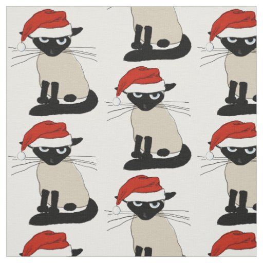 Siamese Santa Cat | Funny Kitty Christmas Holiday Fabric