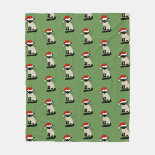 Siamese Santa Cat Pattern Christmas Holiday Kitty Fleece Blanket