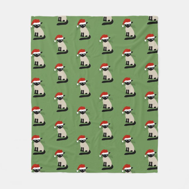 Siamese Santa Cat Pattern Christmas Holiday Kitty Fleece Blanket (Front)