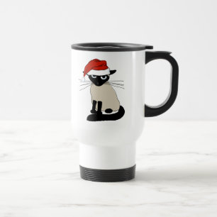 Siamese Santa Clause Christmas Funny Cat Holiday Travel Mug