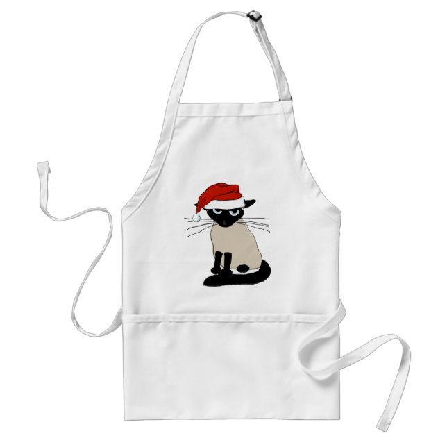 Siamese Santa Clause - Funny Holiday Kitty Cat Adult Apron (Front)