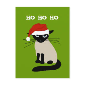 Siamese Santa Clause - Funny Kitty Cat Christmas Holiday Postcard