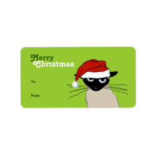 Siamese Santa Claws - Funny Christmas Cat Label