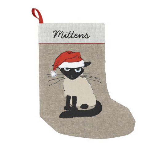 Siamese Santa Claws Funny Kitty Cat Holiday Xmas Small Christmas Stocking