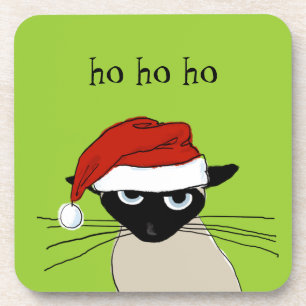 Siamese Santa - Funny Christmas Holiday Kitty Cat Drink Coaster