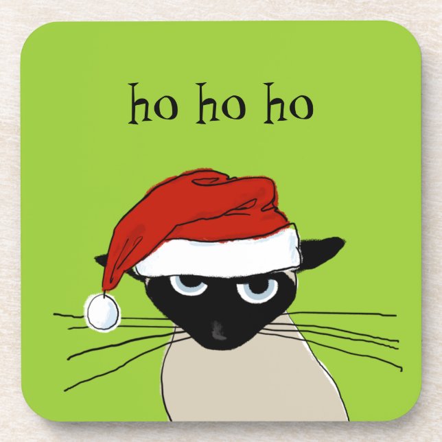 Siamese Santa - Funny Christmas Holiday Kitty Cat Drink Coaster (Front)